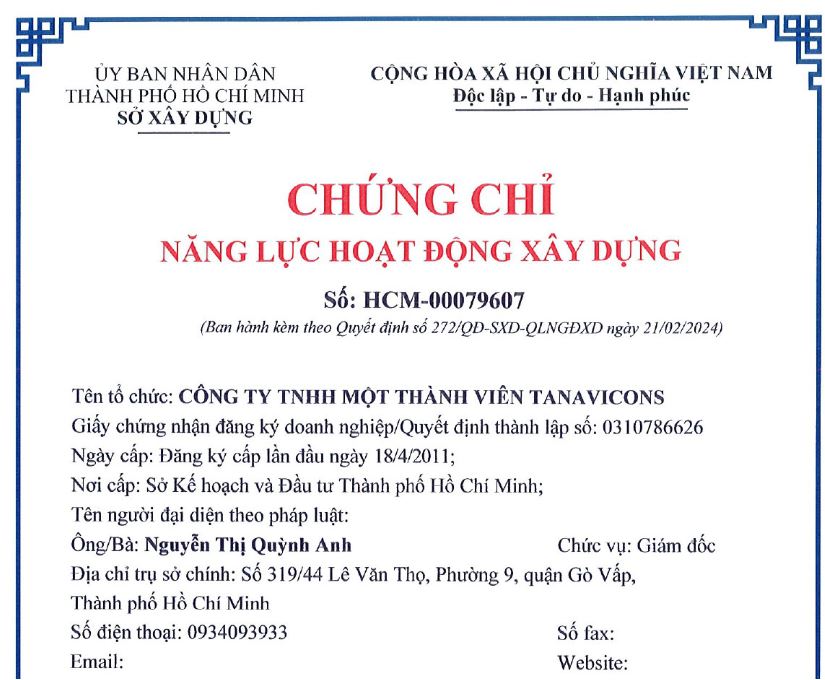 Chứng chỉ năng lực hoạt động xây dựng
