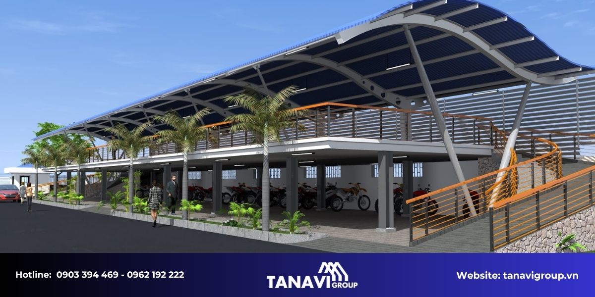 Ứng dụng thực tế của nhà xe kết cấu thép tại khu công nghiệp